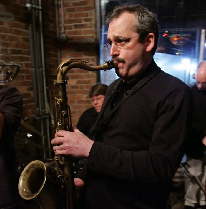 Mike Kaplan playing saxophone